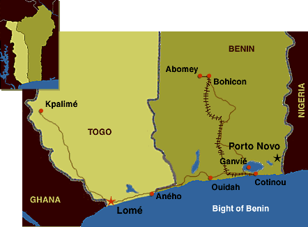 map of itinerary in Togo and Benin