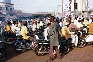 Cotonou traffic is always clogged with mopeds.